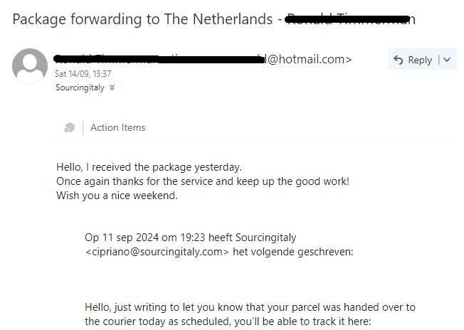 Netherlands Reship Parcel Italy 554 Netherlands Reship Parcel Italy 554